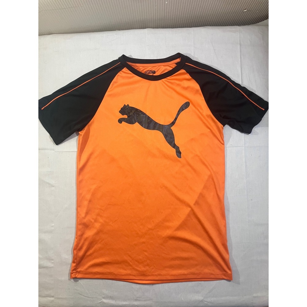 Puma Boys XL 18-20 Orange Black Camo Big Cat Logo Performance Tee PBS21-02182‎